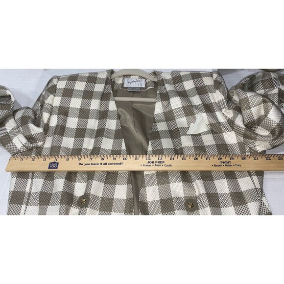 Vintage Jaqueline Ferrar Blazer Womens Size 16 Taupe White Double Breast Checker - Picture 9 of 12